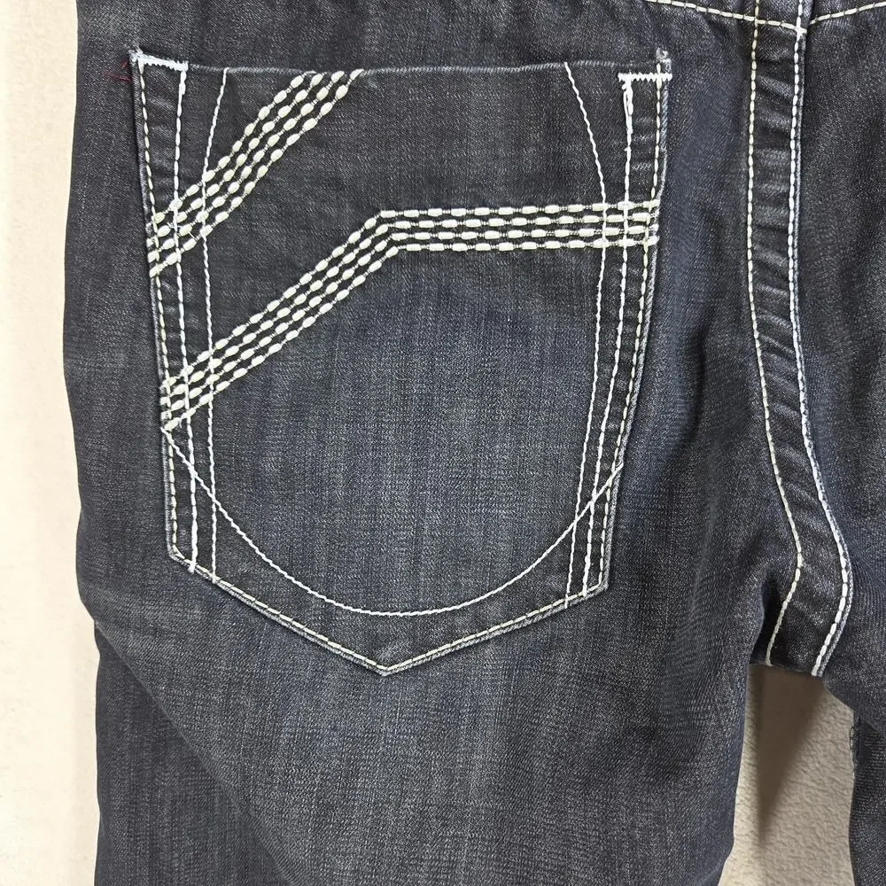Vtg Postage Jeans 34x30 Dark Blue Cotton Denim Y2k 2000s Jean Belted Pants Retro